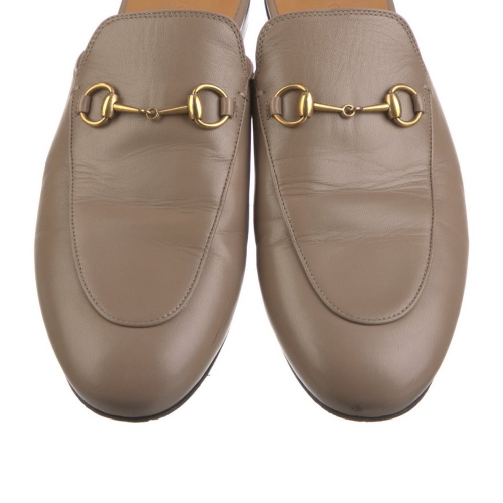 Gucci Tan and Gold Leather Mule Loafers with Horsebit Detail size 40